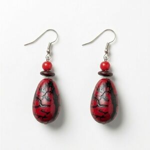 Wooden Red and Black Teardrop Dangle Earrings